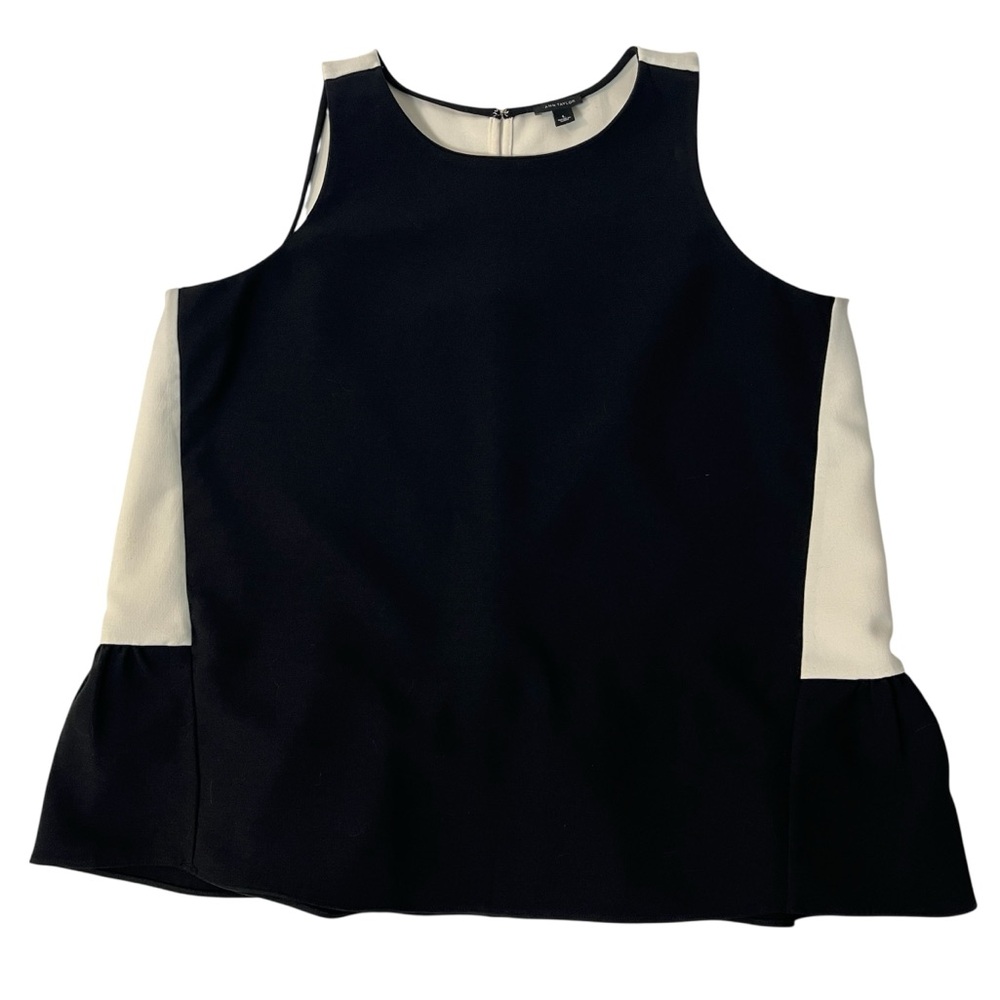 Ann Taylor Black and Cream Sleeveless Top Size L